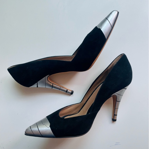 Moschino Authentic Leather Black Suede Metallic Tow-Tone High Heels - Picture 7 of 7